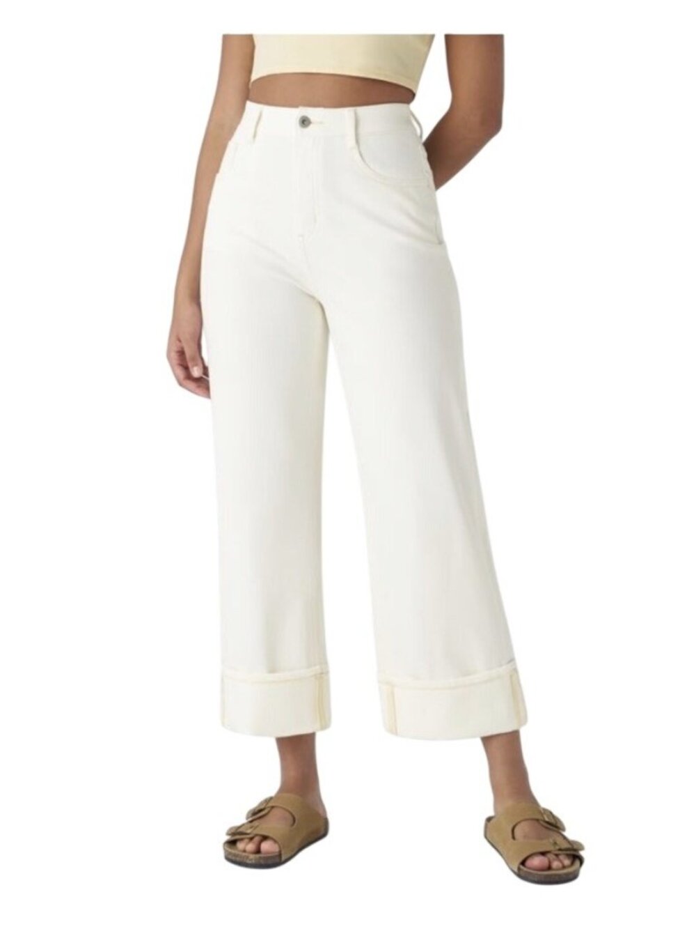 Halara Flex High Waisted Rolled Hem Wide Leg Washed Casual Jean Pockets Womens L